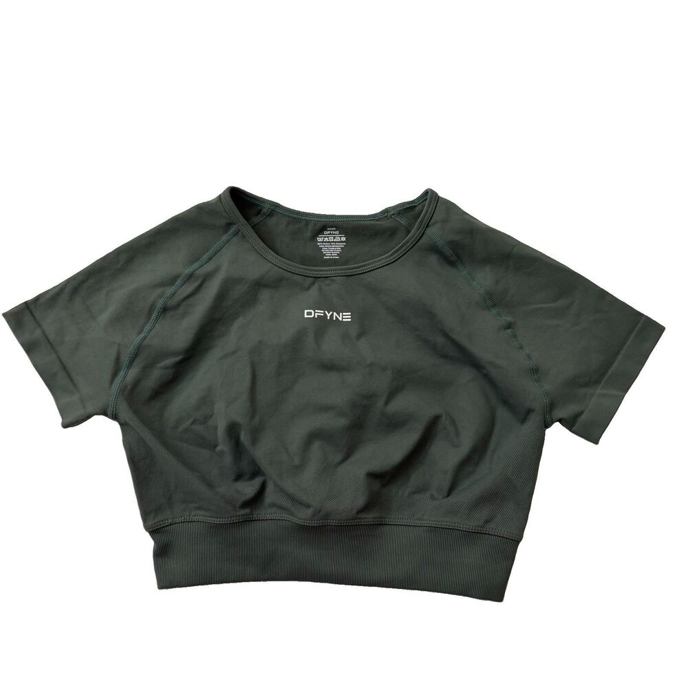 DFYNE Crop Top Womens Small Green Impact‎  Athleisure Short Sleeve Gym Stretch